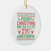 メリークリスマスとYes21歳の誕生日プレゼント セラミックオーナメント (右)