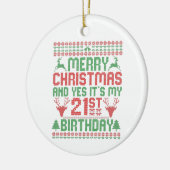 メリークリスマスとYes21歳の誕生日プレゼント セラミックオーナメント (左)