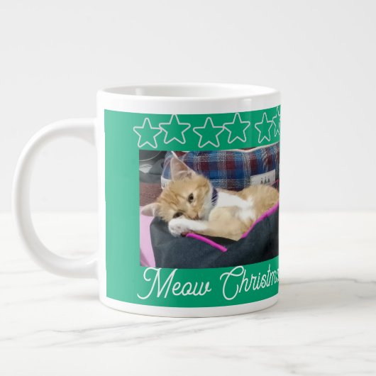 メリークリスマスにゃんこ , 写真,テキスト, 裏面テキスト, 差し替え可能 ジャンボコーヒーマグカップ (左)