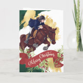 メリークリスマスにジャンプする女カラフルの子と馬 シーズンカード (裏面)