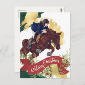 メリークリスマスにジャンプする女カラフルの子と馬 ポストカード (正面/裏面)