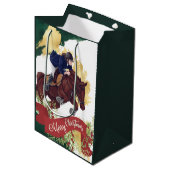 メリークリスマスにジャンプする女カラフルの子と馬 ミディアムペーパーバッグ (正面アングル)