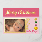 メリークリスマスにフォトボーブルを追加ピンク実在色 箔シーズンカード (正面)