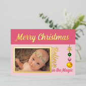 メリークリスマスにフォトボーブルを追加ピンク実在色 箔シーズンカード (立ち正面)