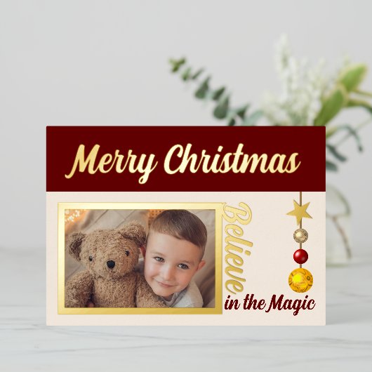 メリークリスマスに写真のボーブルの星がブルゴーニュを追加 箔シーズンカード (立ち正面)