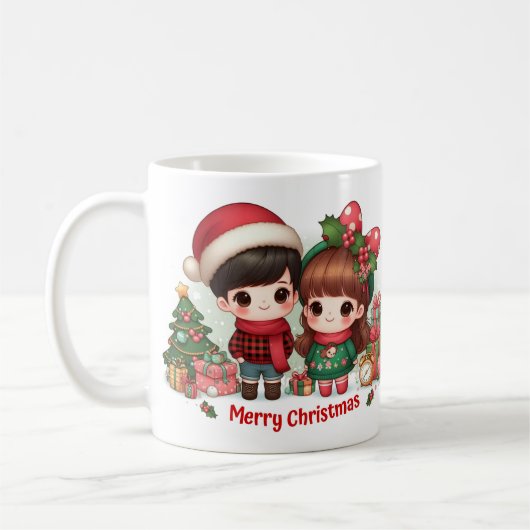メリークリスマスに迎える可愛い子たち コーヒーマグカップ (左)