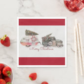 メリークリスマスのおもちゃトラックと旅行トレーラーの写真 スタンダードランチョンナプキン (インサイチュ)