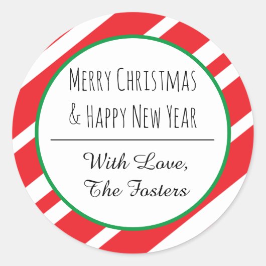 メリークリスマスのお正月を飾るキャンディーケーン ラウンドシール (正面)