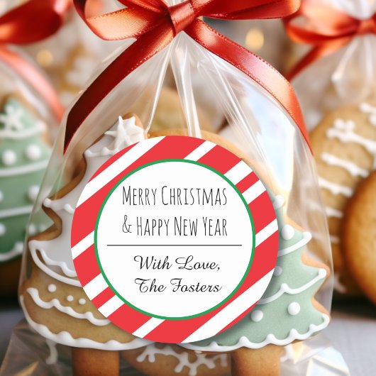 メリークリスマスのお正月を飾るキャンディーケーン ラウンドシール