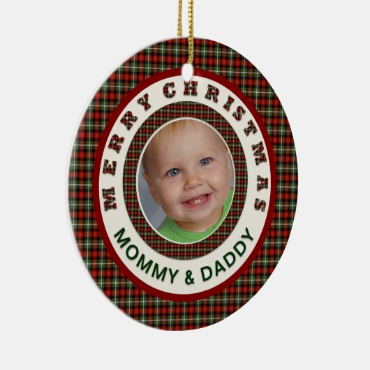 メリークリスマスのお母さんおよびお父さんのカスタムの写真 セラミックオーナメント (右)