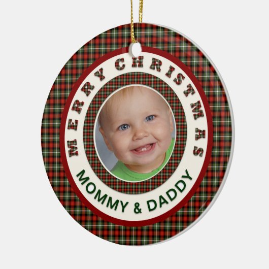 メリークリスマスのお母さんおよびお父さんのカスタムの写真 セラミックオーナメント (左)