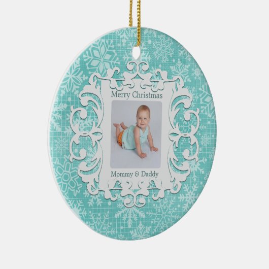 メリークリスマスのお母さんおよびお父さんのカスタムの写真 セラミックオーナメント (右)