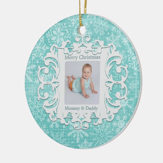 メリークリスマスのお母さんおよびお父さんのカスタムの写真 セラミックオーナメント (左)