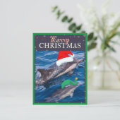 メリークリスマスのお母さんおよびベビーのイルカの郵便はがき シーズンポストカード (スタンド正面)