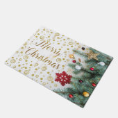 メリークリスマスのお祝いの木の金ゴールドの円 ドアマット (アングル)