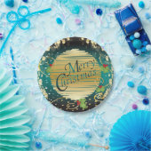 メリークリスマスのお祝いの青緑および金ゴールド ペーパープレート (パーティー)