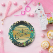 メリークリスマスのお祝いの青緑および金ゴールド ペーパープレート (パーティー)