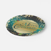 メリークリスマスのお祝いの青緑および金ゴールド ペーパープレート (アングル)