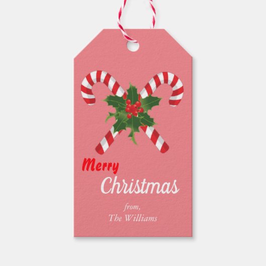メリークリスマスのお菓子の甘い赤い白 – ピンク ギフトタグ (正面)