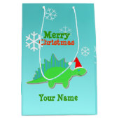 メリークリスマスのかわいいの恐竜 ミディアムペーパーバッグ (正面)
