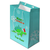 メリークリスマスのかわいいの恐竜 ミディアムペーパーバッグ (正面アングル)