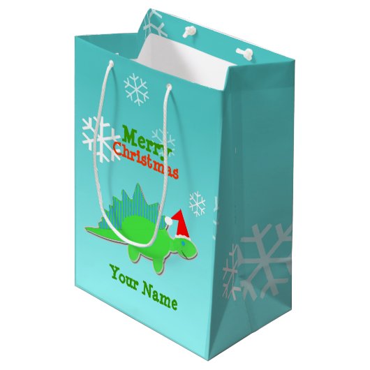 メリークリスマスのかわいいの恐竜 ミディアムペーパーバッグ (正面アングル)