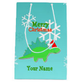 メリークリスマスのかわいいの恐竜 ミディアムペーパーバッグ (裏面)