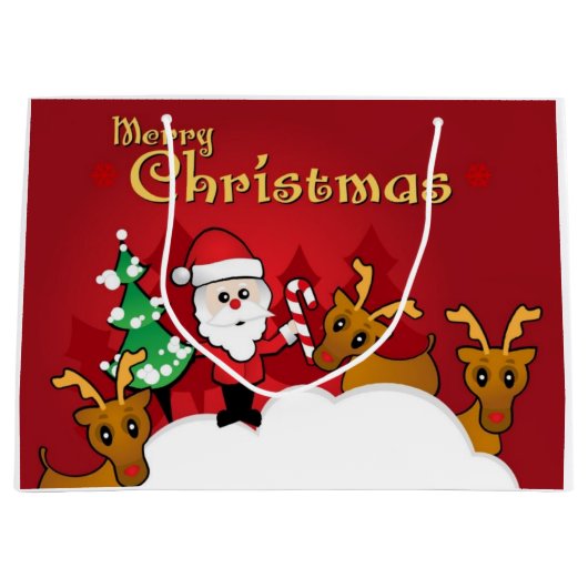 メリークリスマスのかわいいサンタクロースの漫画 ラージペーパーバッグ (正面)