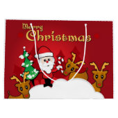 メリークリスマスのかわいいサンタクロースの漫画 ラージペーパーバッグ (裏面)