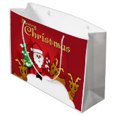 メリークリスマスのかわいいサンタクロースの漫画 ラージペーパーバッグ (裏面アングル)