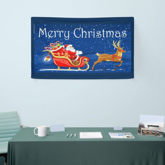 メリークリスマスのかわいいサンタクロースの漫画 横断幕 (トレードショー)