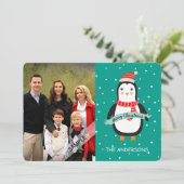 メリークリスマスのかわいいペンギンの名前入りな写真 シーズンカード (スタンド正面)