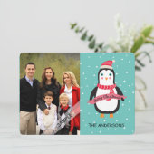 メリークリスマスのかわいいペンギンの名前入りな写真 シーズンカード (スタンド正面)