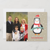 メリークリスマスのかわいいペンギンの名前入りな写真 シーズンカード (正面)