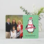 メリークリスマスのかわいいペンギンの名前入りな写真 シーズンカード (スタンド正面)