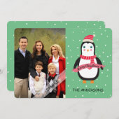 メリークリスマスのかわいいペンギンの名前入りな写真 シーズンカード (正面/裏面)