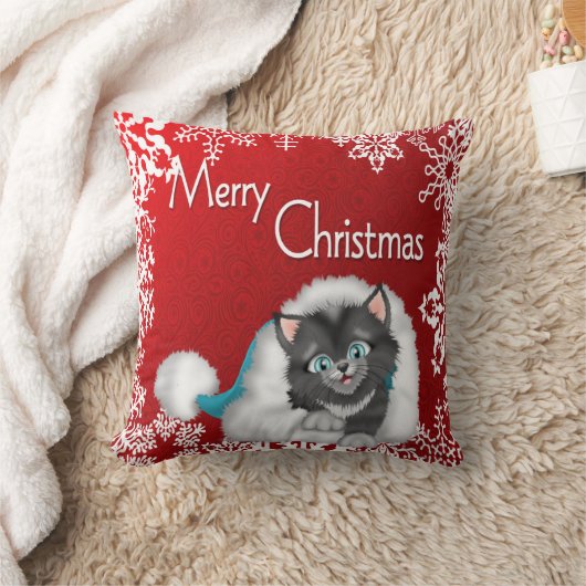 メリークリスマスのかわいい子猫の枕 クッション (ブランケット)