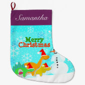 メリークリスマスのかわいい恐竜の休日 ラージクリスマスストッキング (正面)