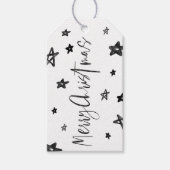 メリークリスマスのはっきりしたで黒い及び白のストライプ及び星 ギフトタグ (正面)