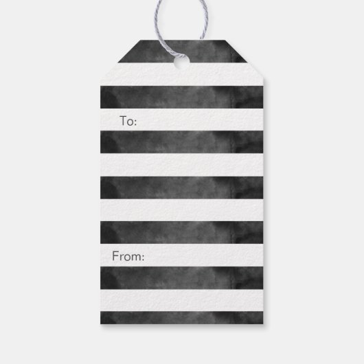 メリークリスマスのはっきりしたで黒い及び白のストライプ及び星 ギフトタグ (裏面)