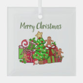 メリークリスマスのまわりにのプレゼント ガラスオーナメント (正面)