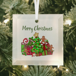 メリークリスマスのまわりにのプレゼント ガラスオーナメント