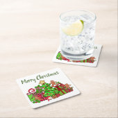 メリークリスマスのまわりにのプレゼント スクエアペーパーコースター (インサイチュ)