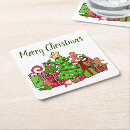 メリークリスマスのまわりにのプレゼント スクエアペーパーコースター