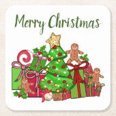 メリークリスマスのまわりにのプレゼント スクエアペーパーコースター (正面)