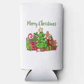 メリークリスマスのまわりにのプレゼント スリム缶クーラー (正面)