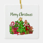 メリークリスマスのまわりにのプレゼント セラミックオーナメント (正面)