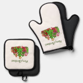 メリークリスマスのまわりにのプレゼント 鍋つかみ&鍋敷きセット (正面/裏面)