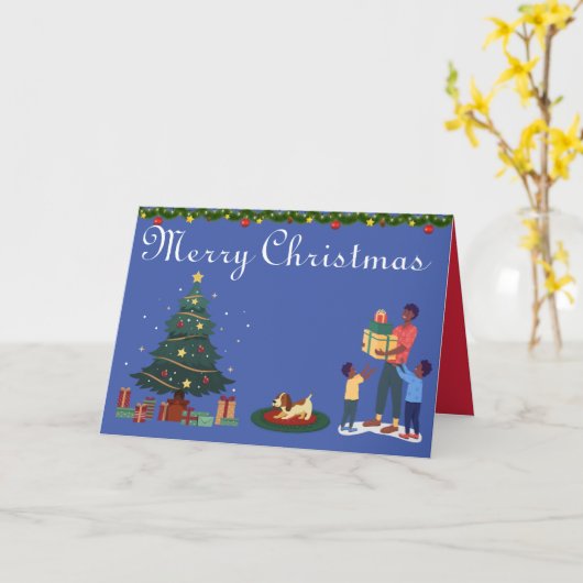 メリークリスマスのアフリカ系アメリカ人家族 カード (黄色い花)