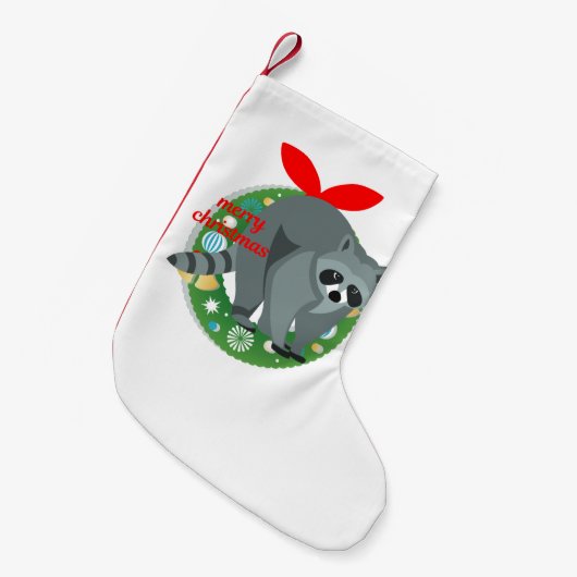 メリークリスマスのアライグマストッキング スモールクリスマスストッキング (正面 (吊り時))